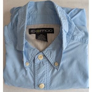 ExOfficio Mens L Blue Long Sleeve Button Down Fishing Hiking Ventilated Mesh